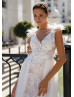 Beaded White Lace Feather Wedding Dress With Removable Train